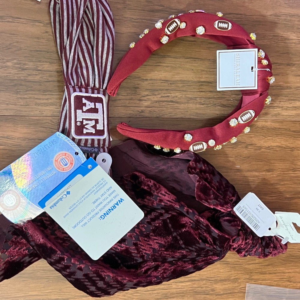 Texas A&M Headband Lot Columbia Shiraleah Burgundy Football Rhinestone Velvet